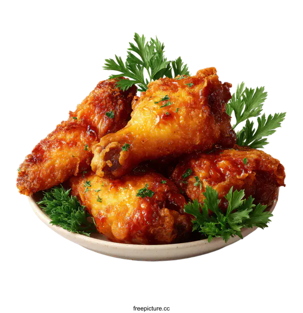 [Transparent Background PNG]Crispy Fried Chicken Wings on a Plate