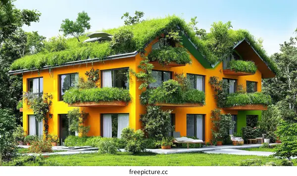 Eco-Friendly House with Lush Green Roof and Walls