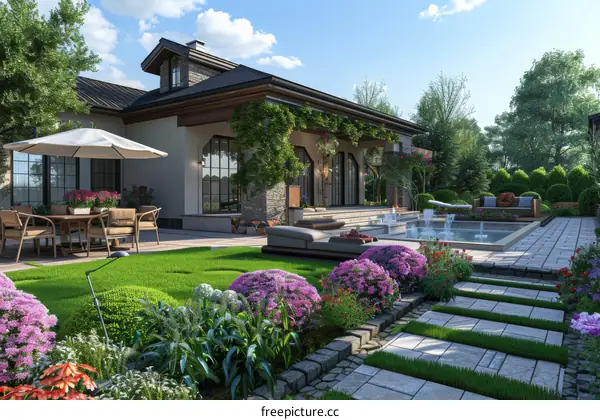 Modern Luxurious Backyard Design Illustration