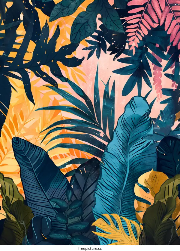Colorful Tropical Leaves Background