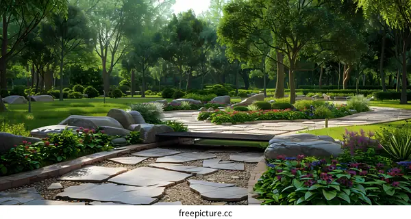 The landscape design效果图 of the garden