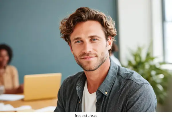 Portrait of a Confident Caucasian Man in a Modern Setting