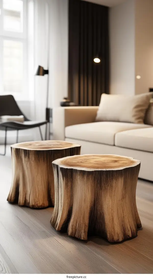 Modern Minimalist Living Room with Wooden Coffee Tables