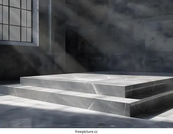 Minimalist Grey Marble Platform in Concrete Room