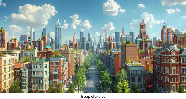 A Colorful Futuristic Cityscape Illustration