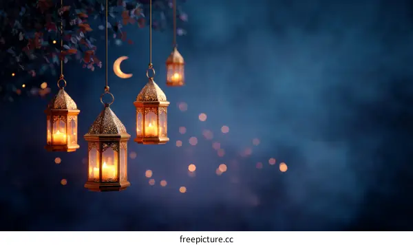 Ramadan Lanterns in a Night Sky Background
