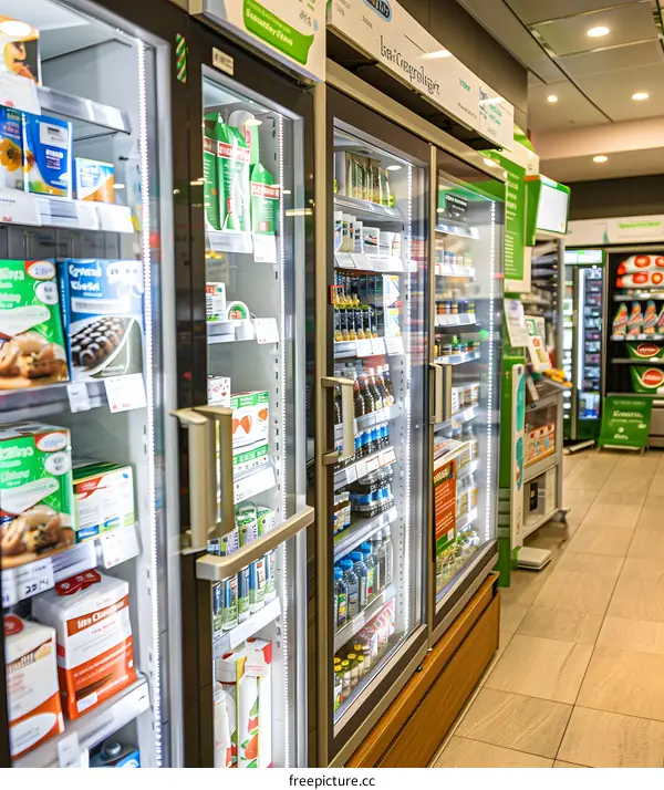 Refrigerated Food Display in a Grocery Store