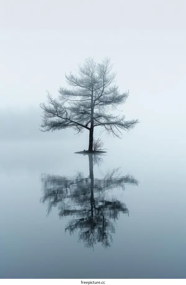 Lonely Tree on a Misty Lake