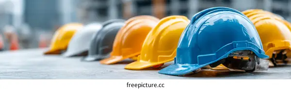 Construction Hard Hats Lined Up