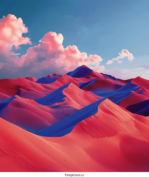 Desert Landscape with Pink Clouds and Blue Hues