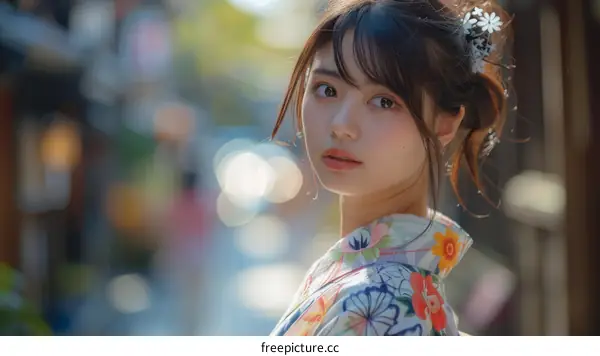 Asian Woman in Traditional Japanese Kimono