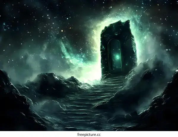 Mystical Stone Gateway in Outer Space with Stars