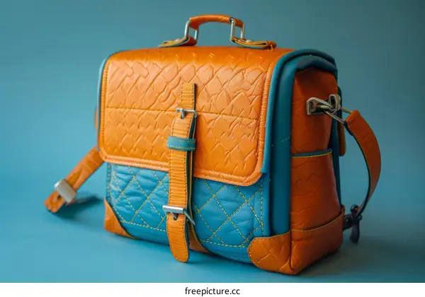 Blue and orange leather camera bag