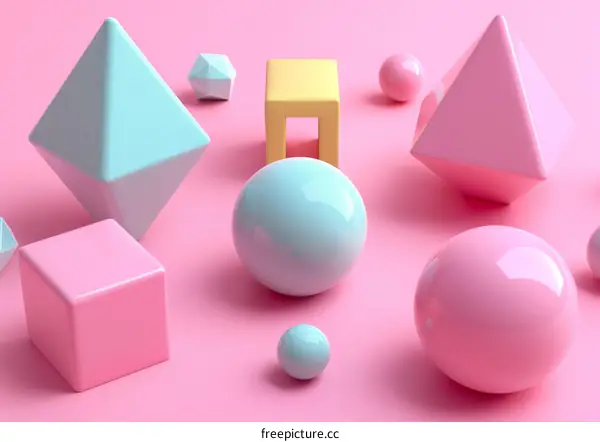 Abstract 3D Geometric Shapes on Pink Background