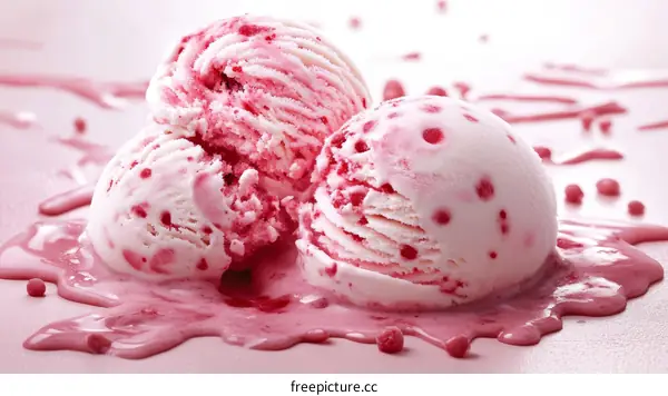 Delicious Raspberry Ice Cream Scoops Melted on Surface