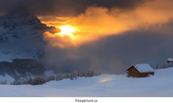 Majestic Sunset Over Snowy Mountaintops
