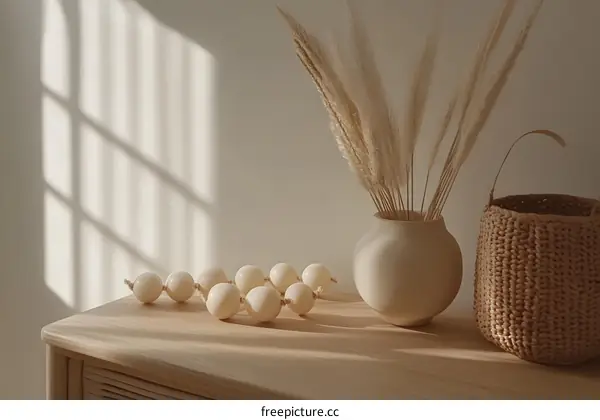 Minimalist Home Decor with White Vase and Dried Grass
