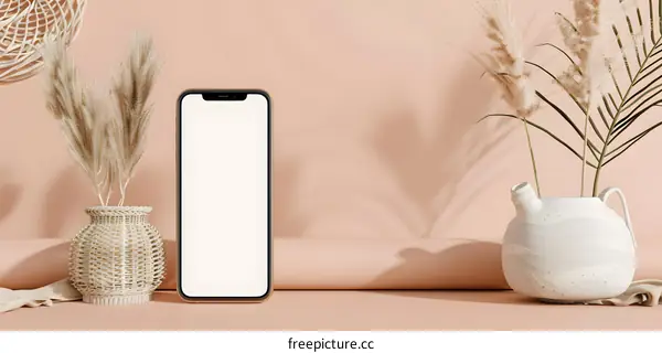 Minimalist Phone Mockup with Pampas Grass