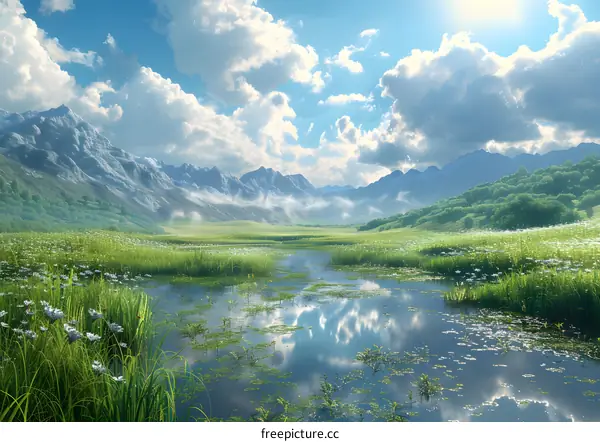 Lake and mountains in a valley