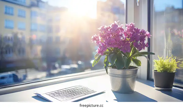 Spring Window Sunlight Office Workspace Plants