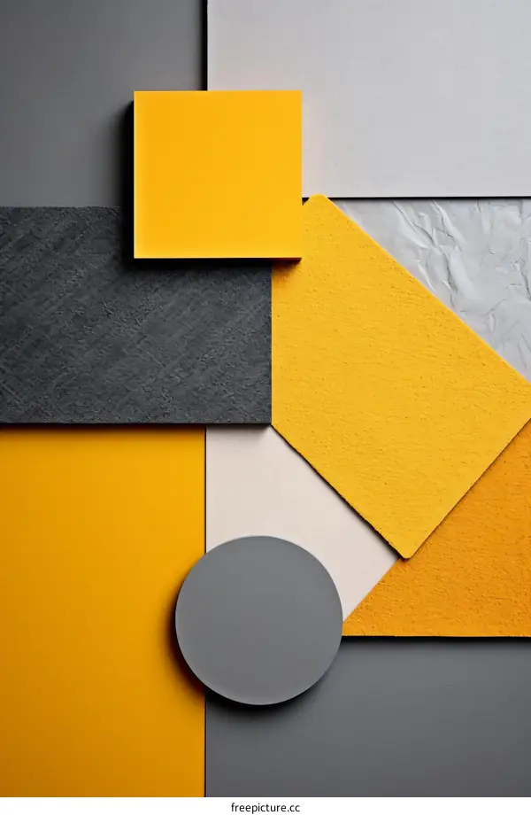 3D geometric shapes composition of yellow, gray and white
