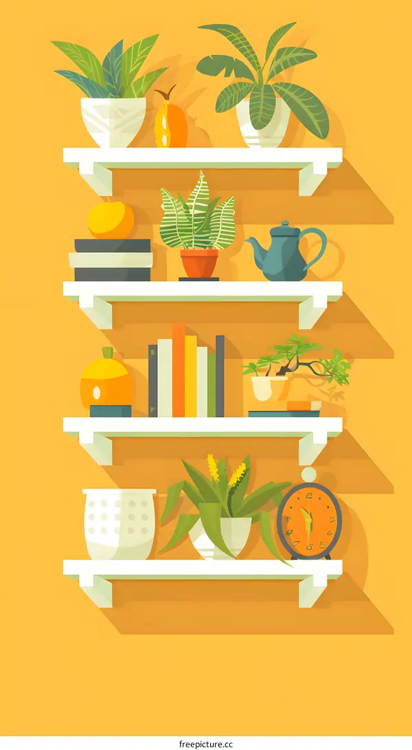 Modern Interior Design with Plants and Books on a Shelf