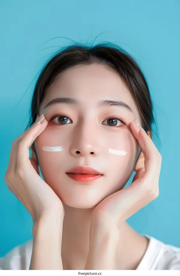 Beautiful Asian Woman Applying Face Cream