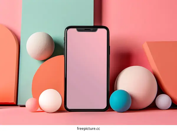Modern Minimalist Phone Mockup with Geometric Shapes
