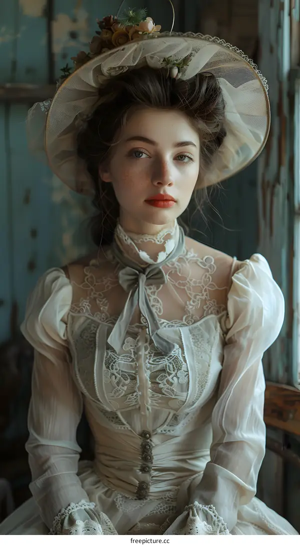 portrait of a young woman in a vintage dress
