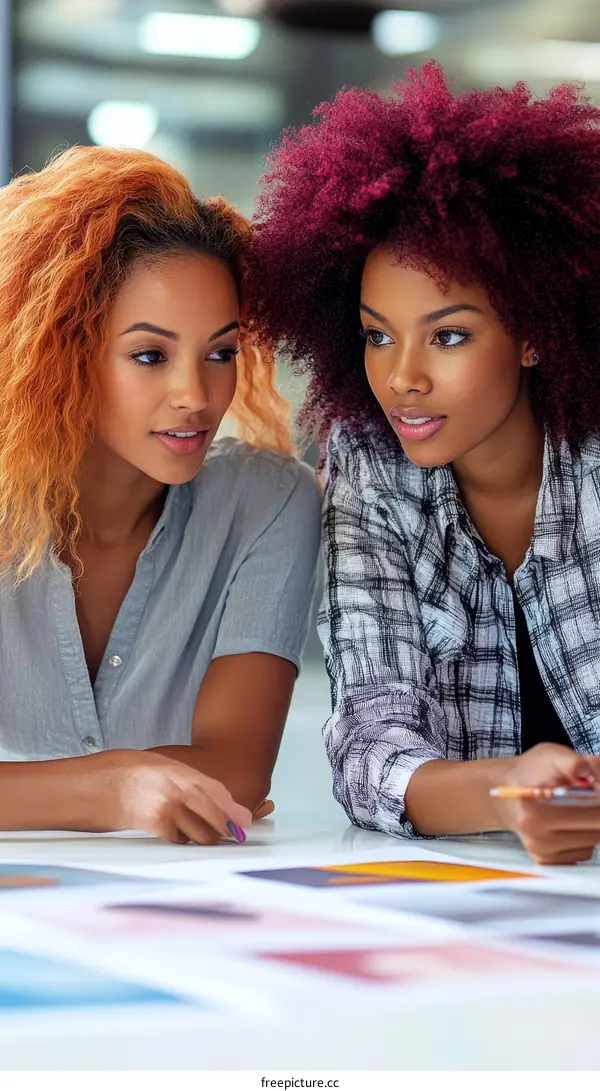 Two Black Women Colleagues Collaborating on Project