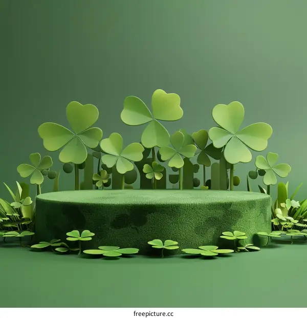 Green St Patrick's Day Podium with Clovers and Grass