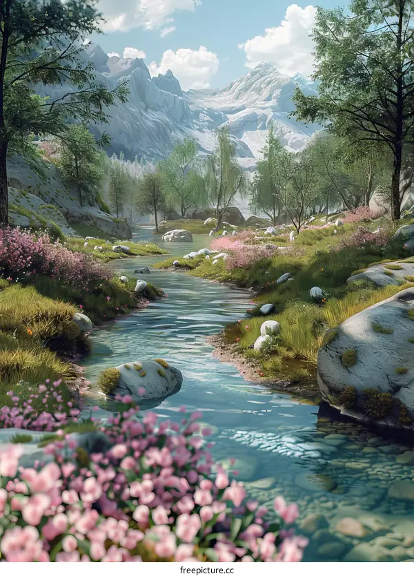 River Flowing Through a Valley in the Mountains