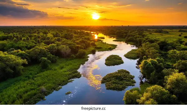 Sunset Over a Tropical River Landscape