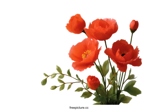 [Transparent Background PNG]Beautiful Red Poppy Flower Arrangement