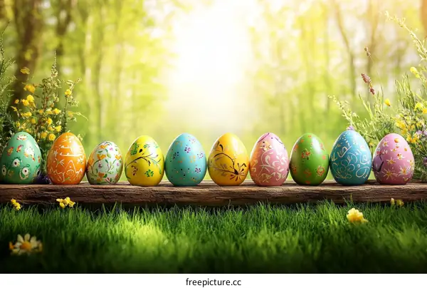 Colorful Easter Eggs in a Spring Setting