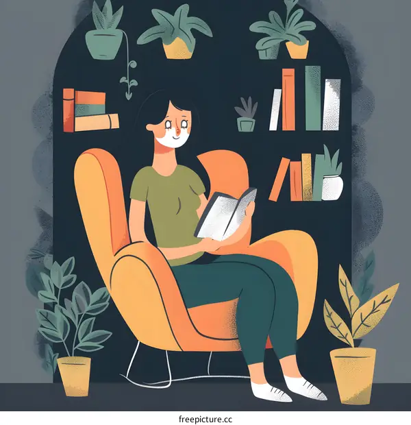 Woman Reading a Book in a Comfortable Chair in a Cozy Room