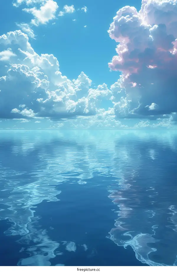 Pink clouds over a vast ocean