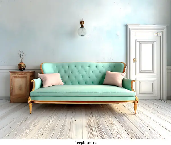 Vintage Teal Sofa in a Light Pastel Room