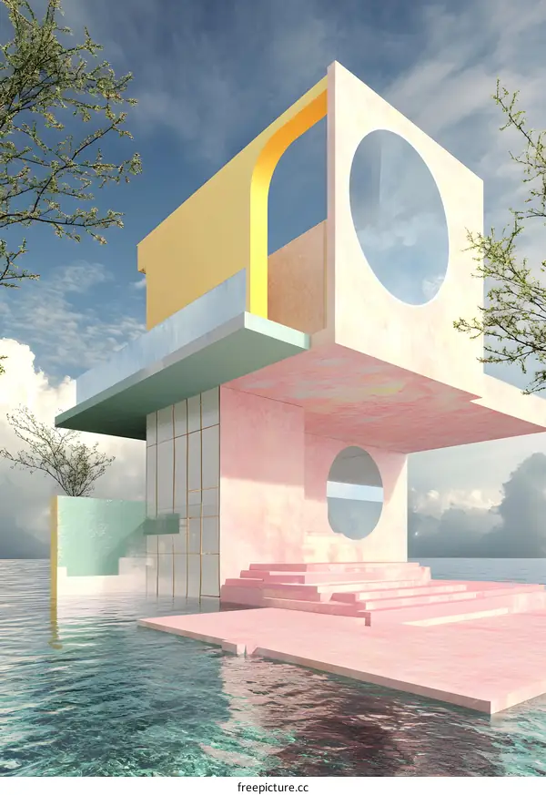 Modern Minimalist Architecture Floating on Water