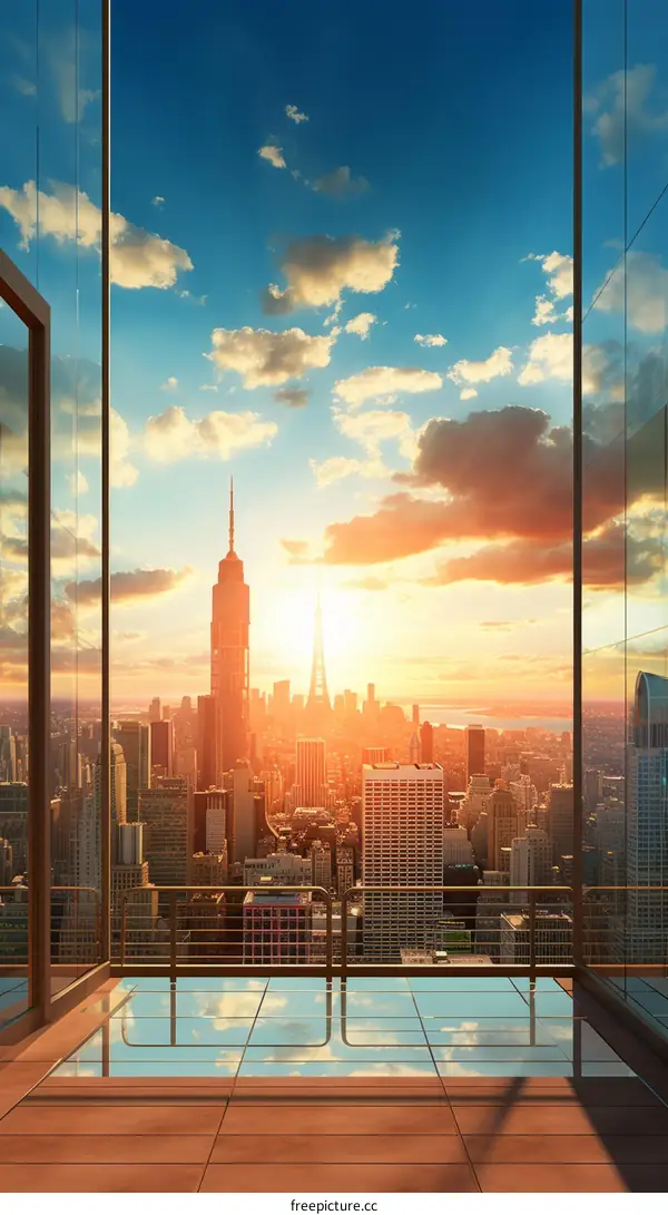 New York City Skyline View from a Rooftop at Sunset