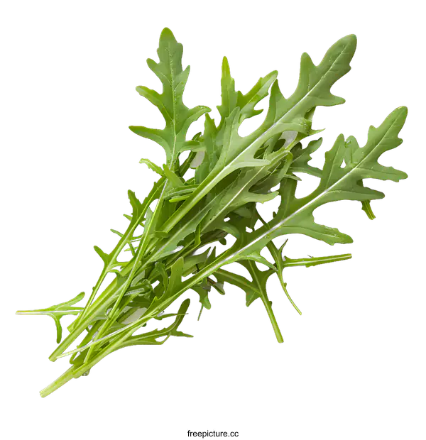 [Transparent Background PNG]Fresh Green Arugula Leaves Isolated on White Background
