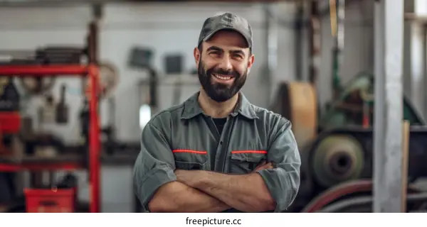 Portrait of a smiling mechanic in a workshop