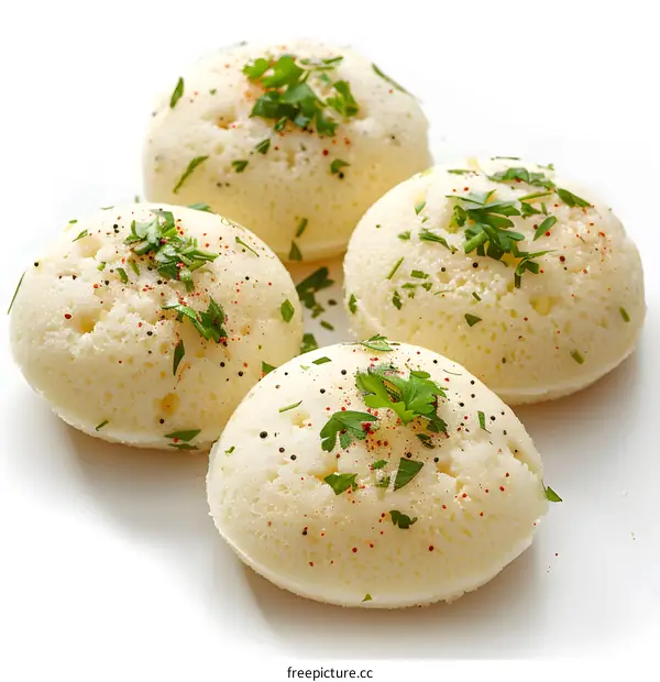Steamed rice cakes with herbs and spices
