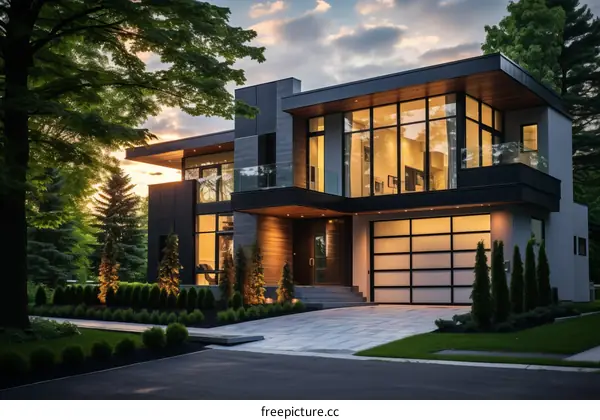 A Modern House Exterior With Large Windows