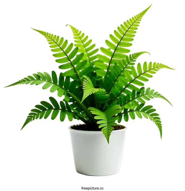 [Transparent Background PNG]Green Fern Plant in White Pot Against transparent background
