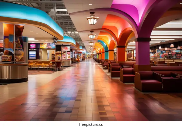 Colorful and Modern Airport Terminal with Seating Areas