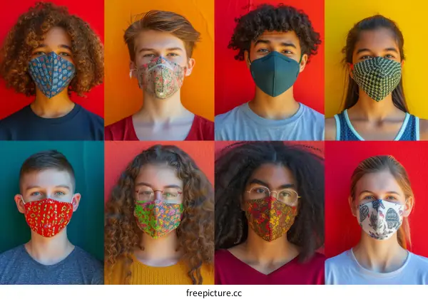A Diverse Group of Teenagers Wearing Colorful Face Masks