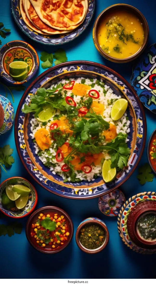 A delicious and healthy meal with rice, vegetables, and fruit