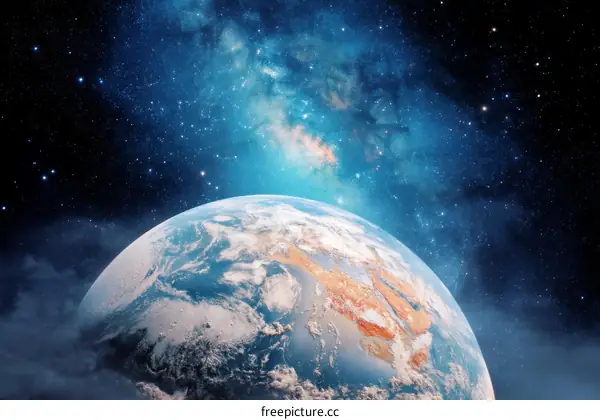 Earth from Space with Milky Way