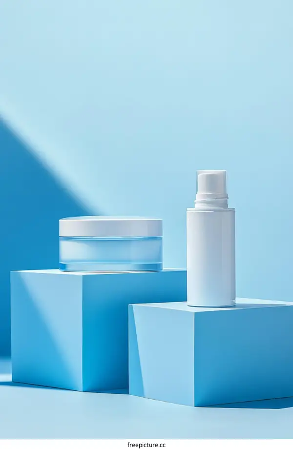 Modern Cosmetic Product Showcase on Blue Background